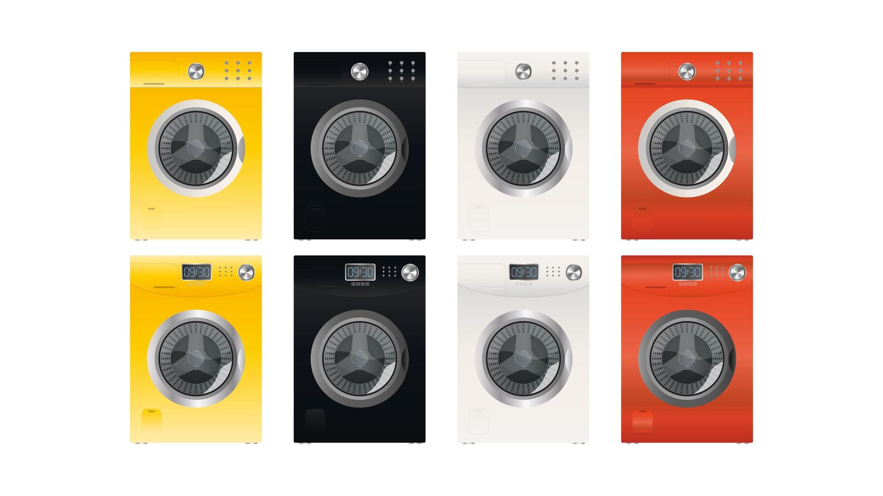 Reihe von modernen Waschmaschinen auf einem weißen Hintergrund. schicke Waschmaschine. realistischer Stil. Vektor. vektor