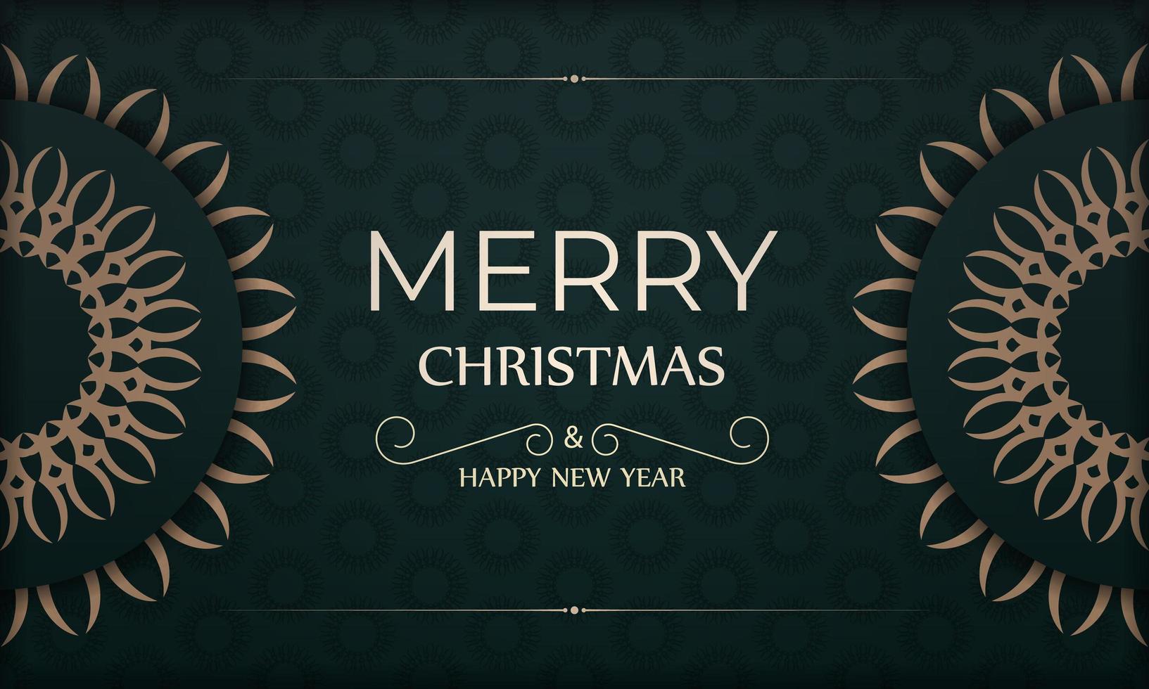 Postkartenvorlage Frohe Weihnachten und ein glückliches neues Jahr in dunkelgrüner Farbe mit abstraktem gelbem Muster vektor