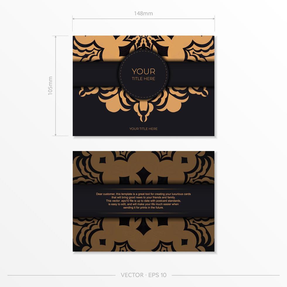 vorgefertigtes Postkartendesign mit abstraktem Vintage-Mandala-Ornament. schwarz-gold luxuriöse farben. kann als Hintergrund und Tapete verwendet werden. elegante und klassische vektorelemente eignen sich hervorragend zur dekoration. vektor