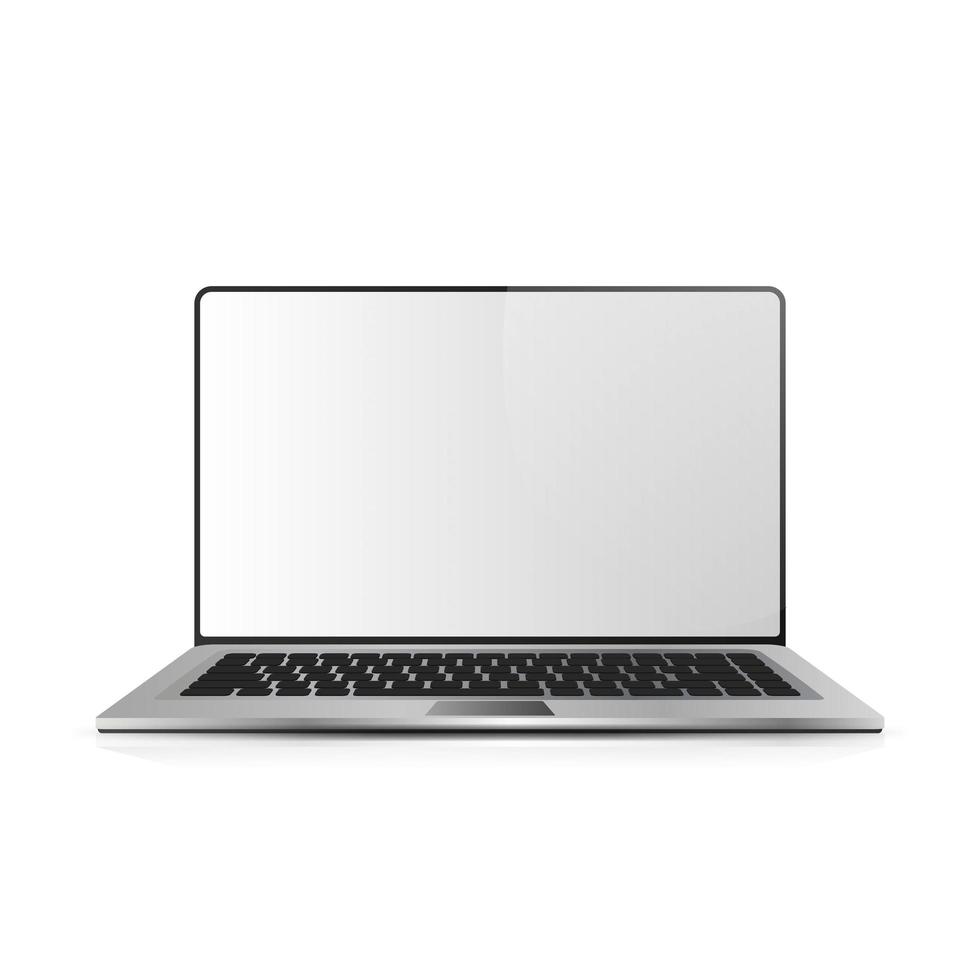 realistisk bärbar dator 90 graders lutning isolerad på en vit bakgrund. bärbar dator med tom skärm. tomt utrymme för kopiering på en modern mobil dator. vektor