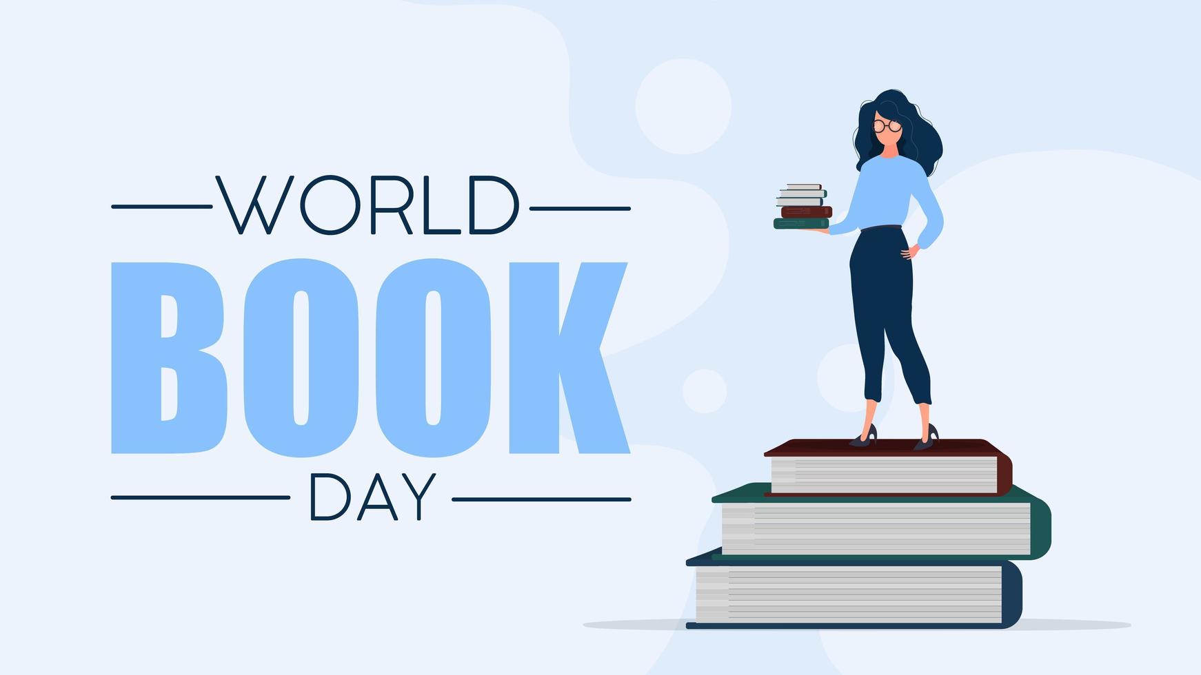 Welttag des Buches. ein Mädchen steht auf Büchern. Mädchen hält einen Stapel Bücher. das Konzept des Lernens und der Selbstentwicklung. Vektor. vektor