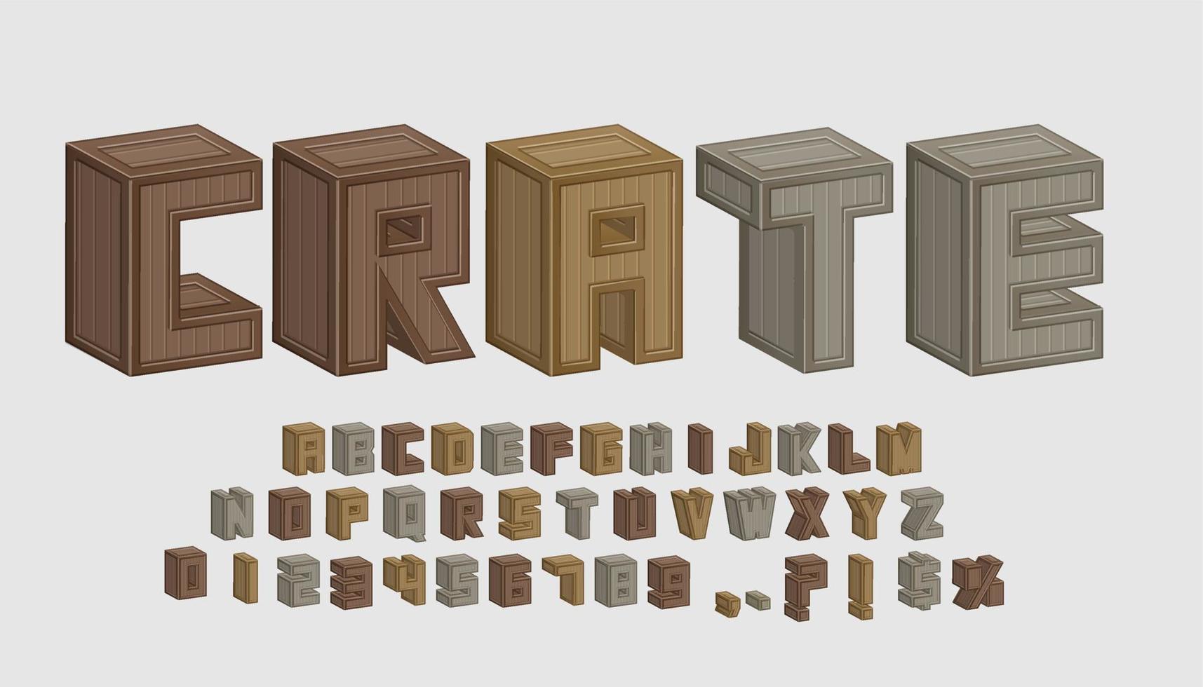 Kiste Schriftart Cartoon-Stil, Holzkiste Alphabet isoliert auf weiss. vektor