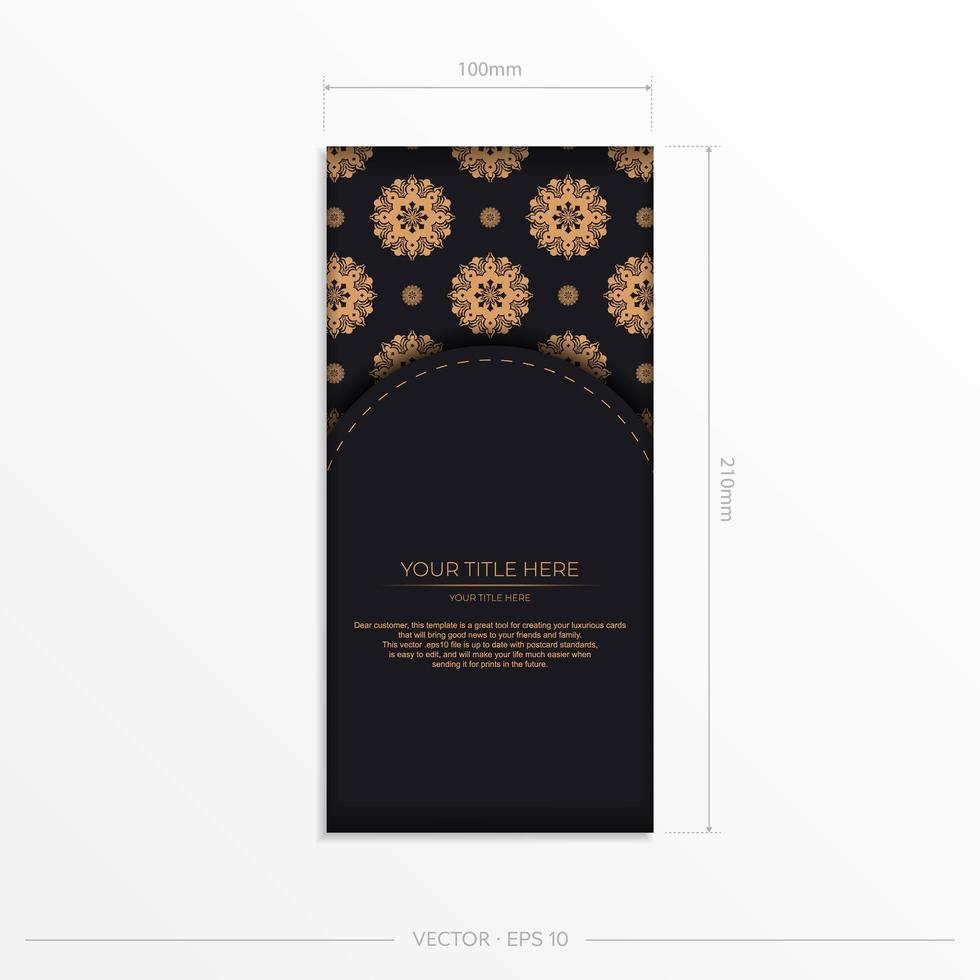 vorgefertigtes Postkartendesign mit abstraktem Vintage-Mandala-Ornament. schwarz-gold luxuriöse farben. kann als Hintergrund und Tapete verwendet werden. vektor