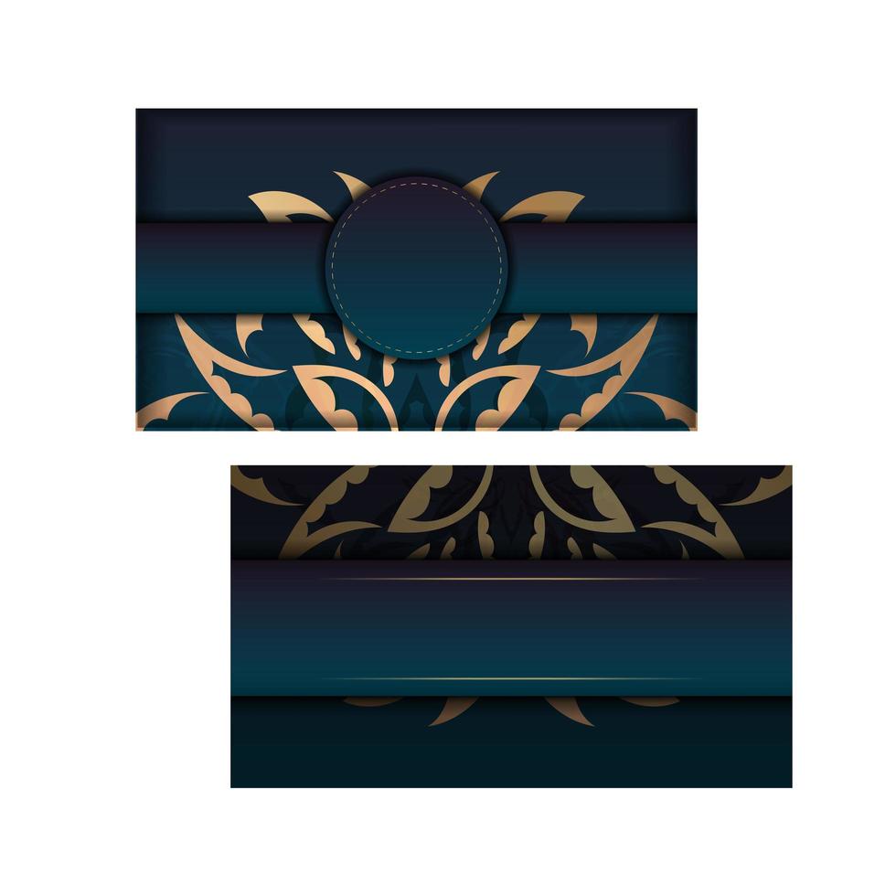 mall gratulationsbroschyr med en gradient av blå färg med en mandala guldprydnad för din design. vektor