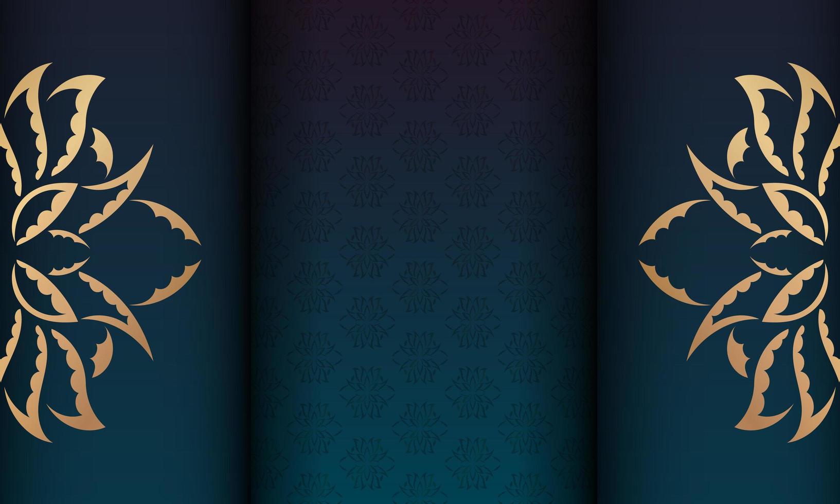 blauer Hintergrund mit Farbverlauf mit Vintage-Goldverzierungen und Platz für Text vektor