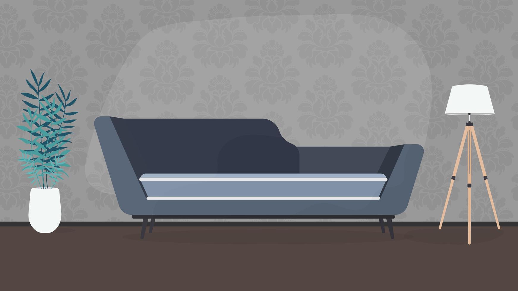 modernt rum. vardagsrum med soffa, lampa, tavlor. möbel. interiör. vektor. vektor