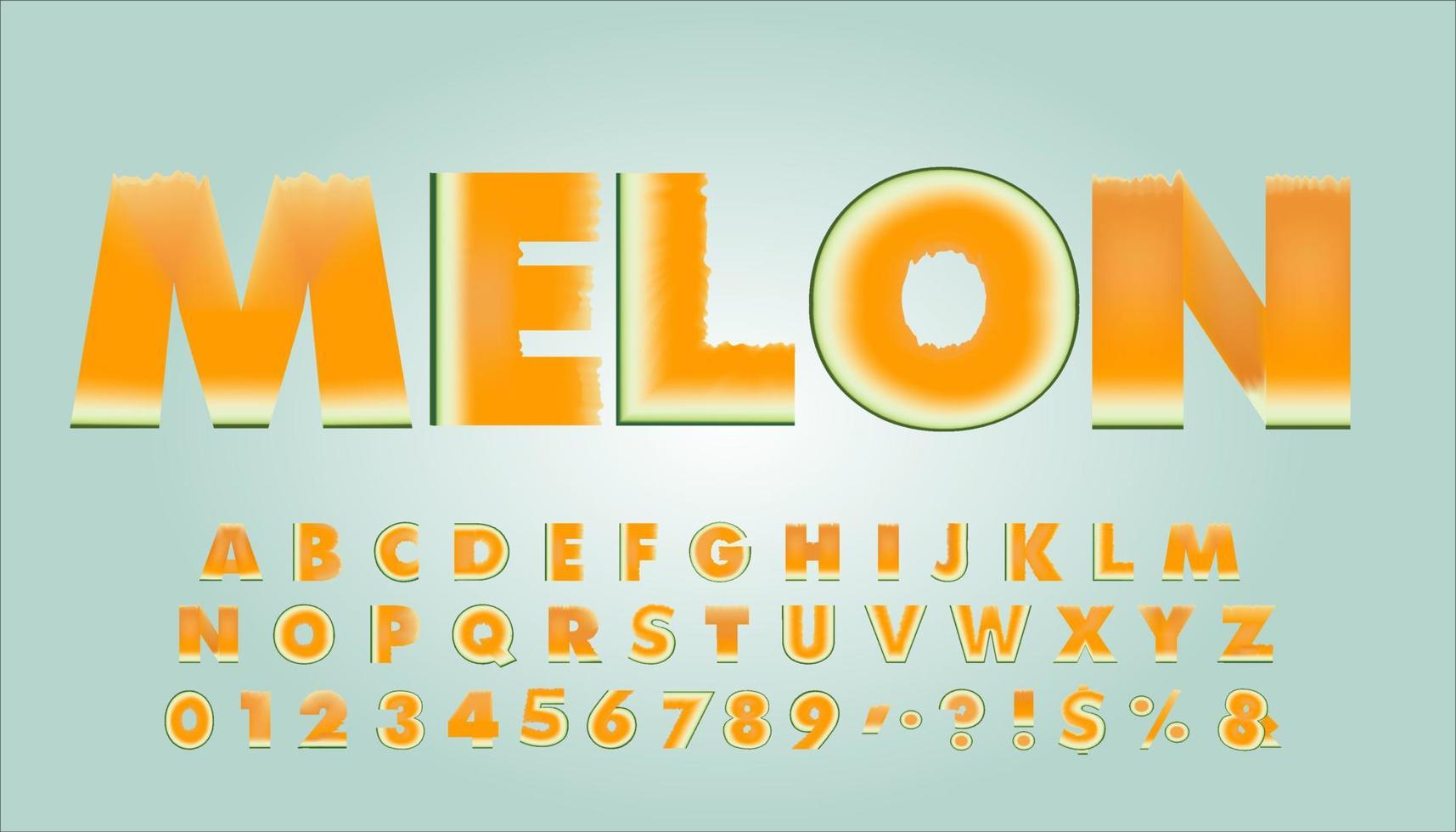 Melonen-Schriftart, Buchstaben und Zahlen des Alphabets, eps10-Vektor. vektor