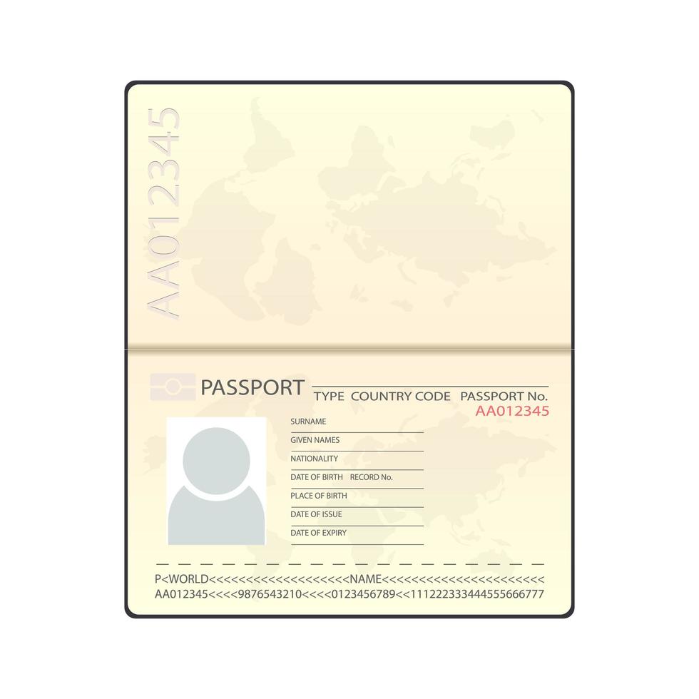 Tom öppen passmall isolerad vektorillustration. dokument för resor och immigration illustration vektor