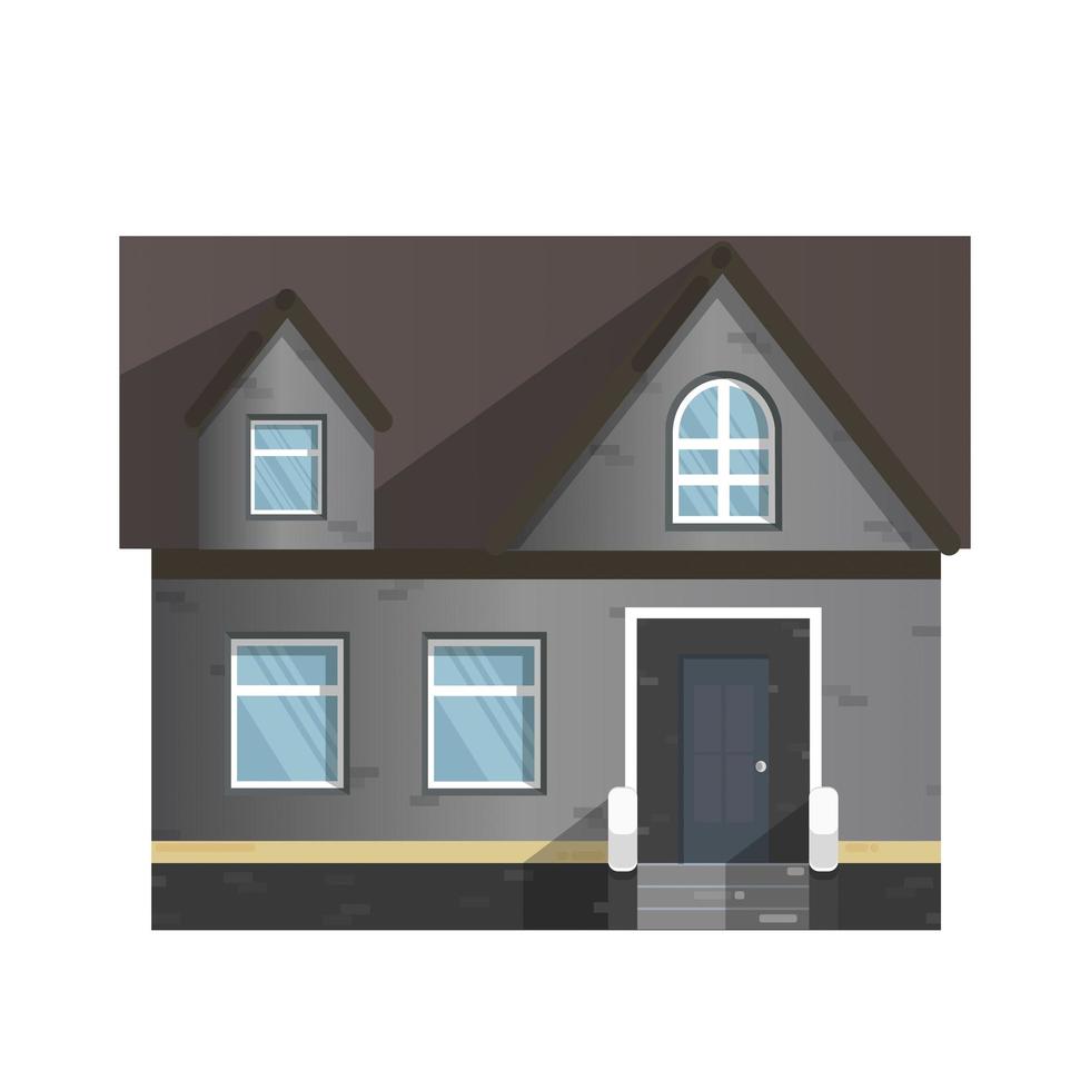 blå hus. träladhus i rustik stil med rök från skorstenen. vektor illustration i platt tecknad stil på vit bakgrund