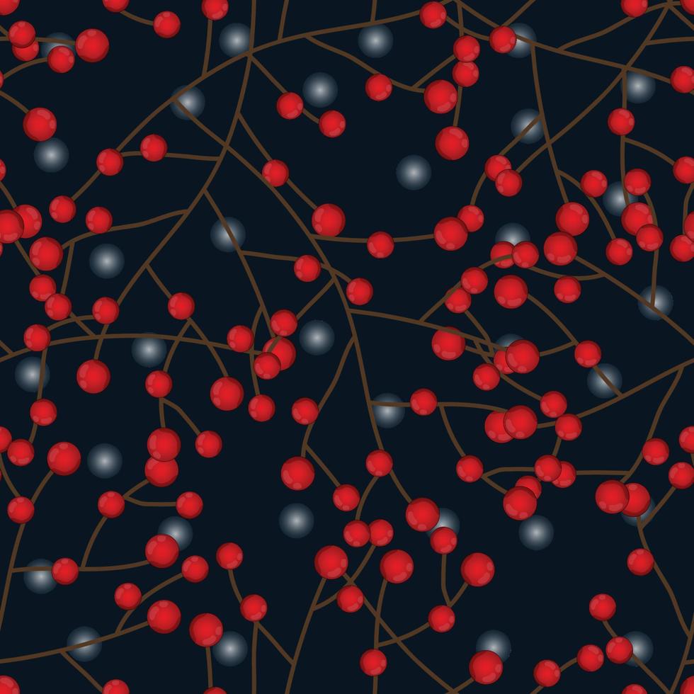 rote Beerenweihnachten und weißer Schnee auf dunkelblauem Hintergrund. vektor