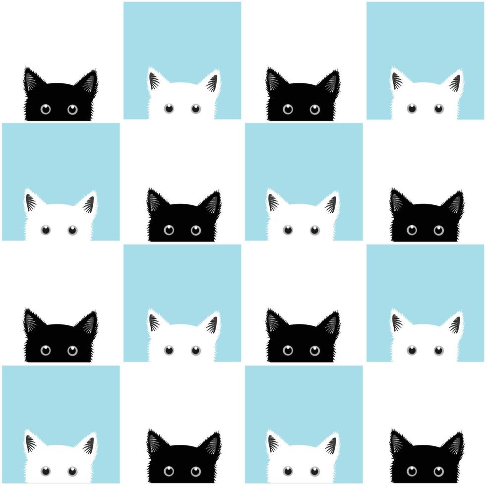 svart vit blå katt schackbräde bakgrund vektor