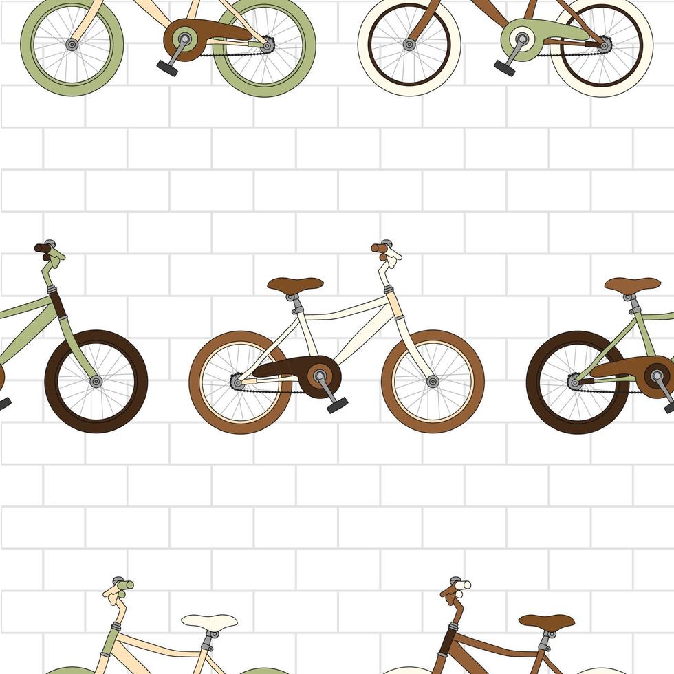 Vintage Fahrrad auf weißem Mauer nahtlose Hintergrund vektor