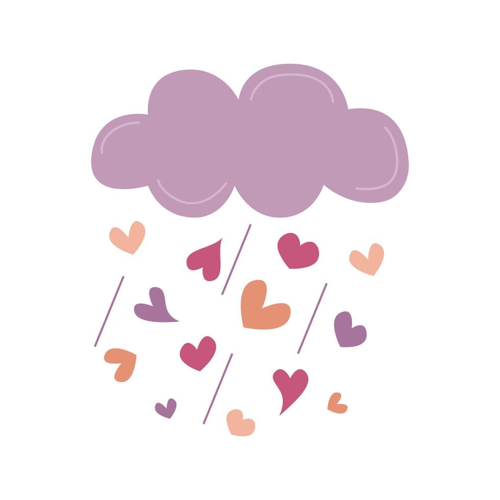 moln med hjärtan regn. alla hjärtans dag design platt element. vektor illustration av söt kärlek moln