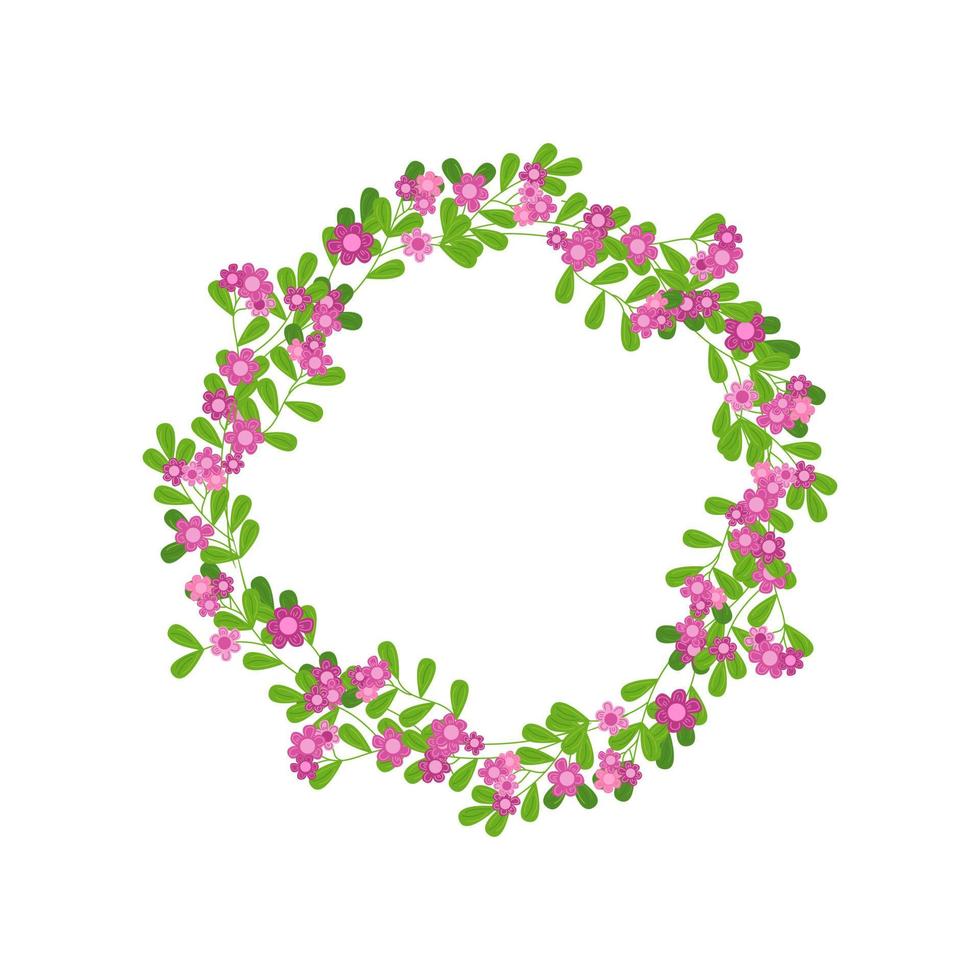 blommig rund ram isolerad. söta rosa blommor dekorativ krans eller vinjett. vektor handritad designillustration