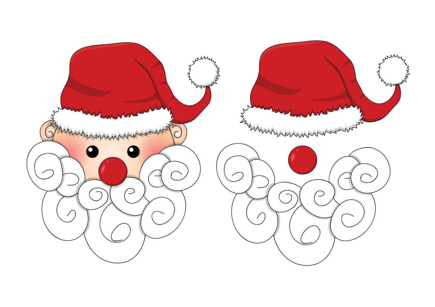 jultomten, jultomten hatt, röd näsa och vitt skägg isolerad på vit bakgrund. vektor