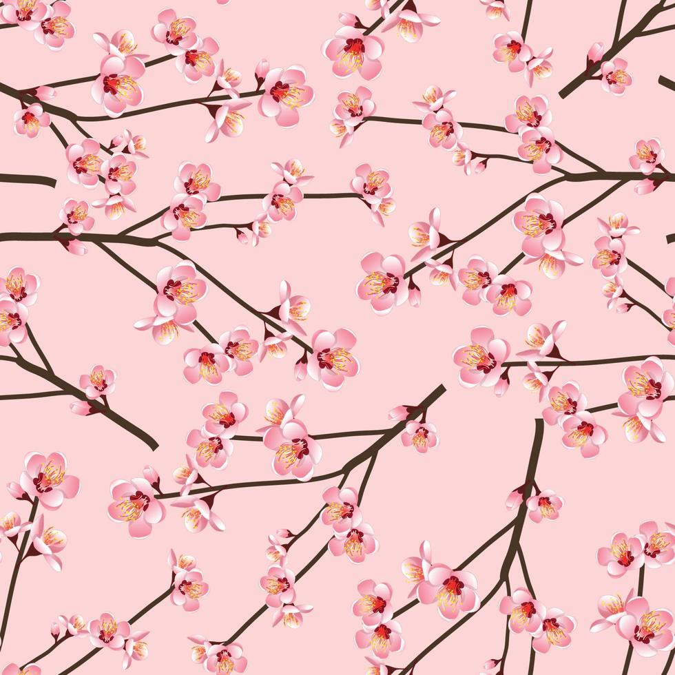 momo persika blomma blomma sömlös på rosa bakgrund vektor