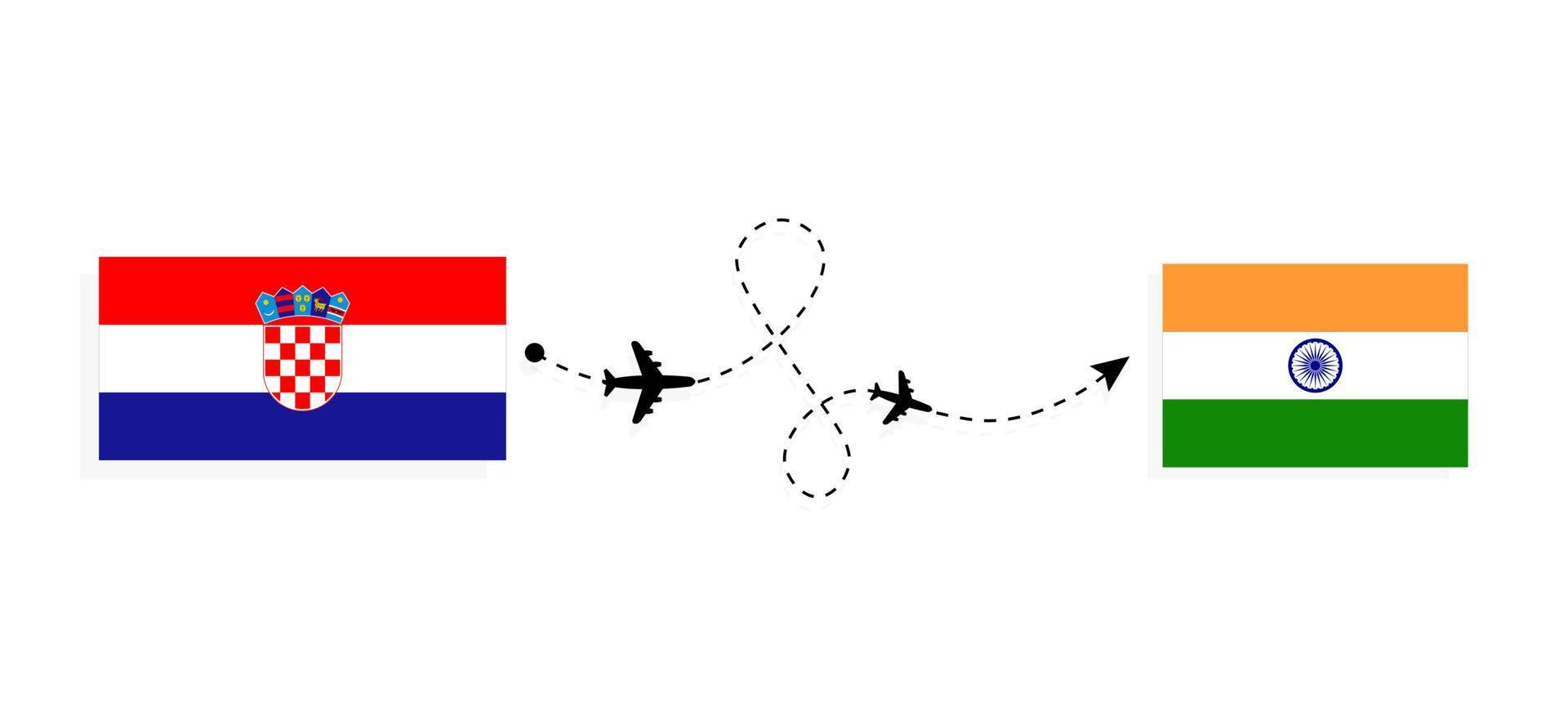 Flug und Reise von Kroatien nach Indien mit dem Reisekonzept für Passagierflugzeuge vektor