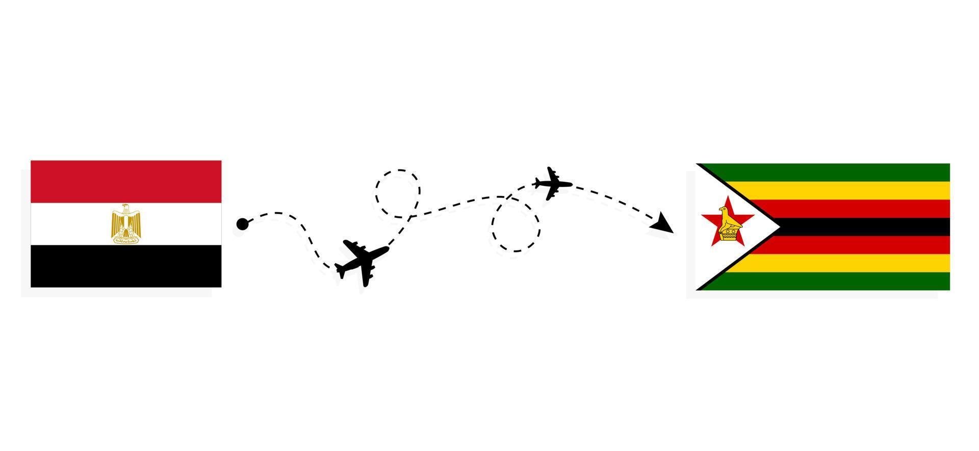 Flug und Reise von Ägypten nach Simbabwe mit dem Reisekonzept für Passagierflugzeuge vektor