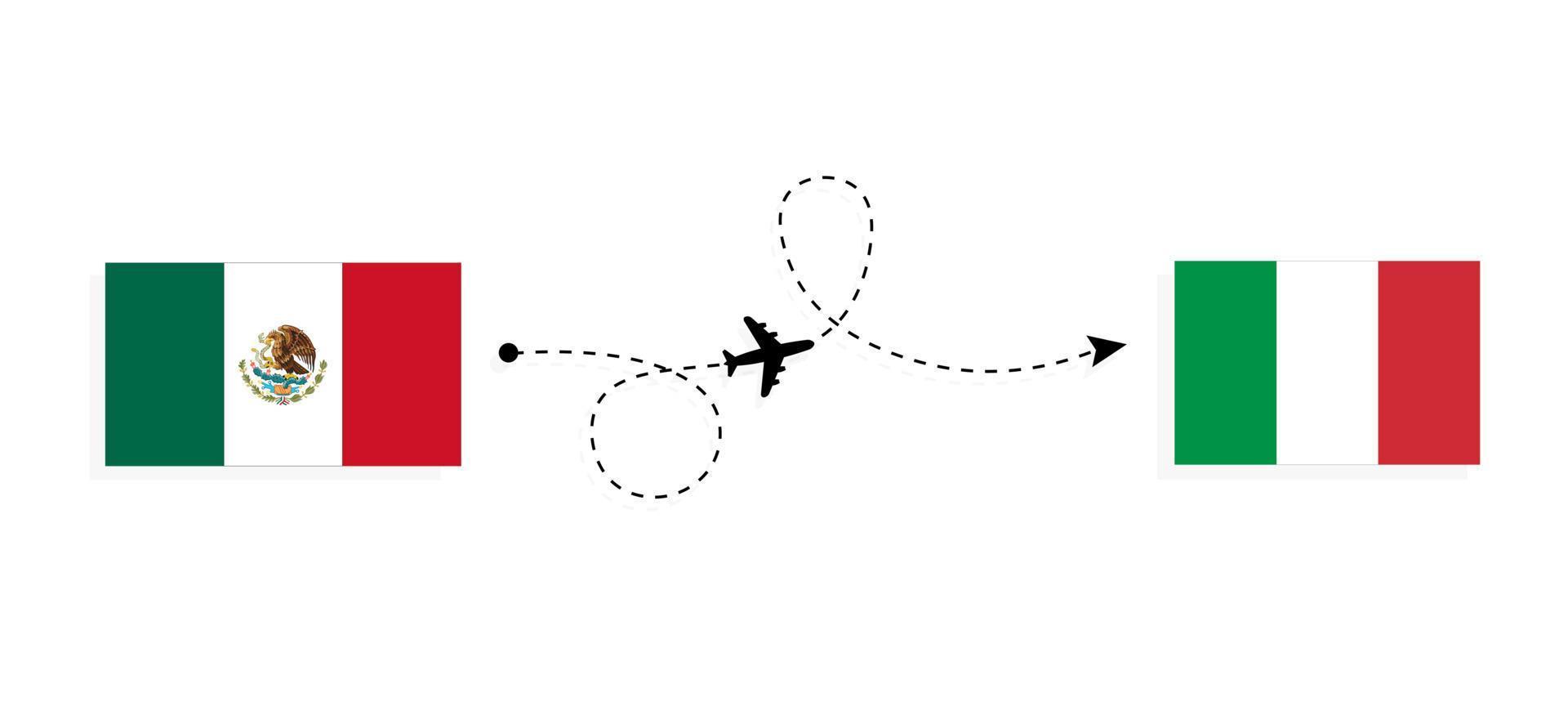 flyg och resor från Mexiko till Italien med resekoncept för passagerarflygplan vektor