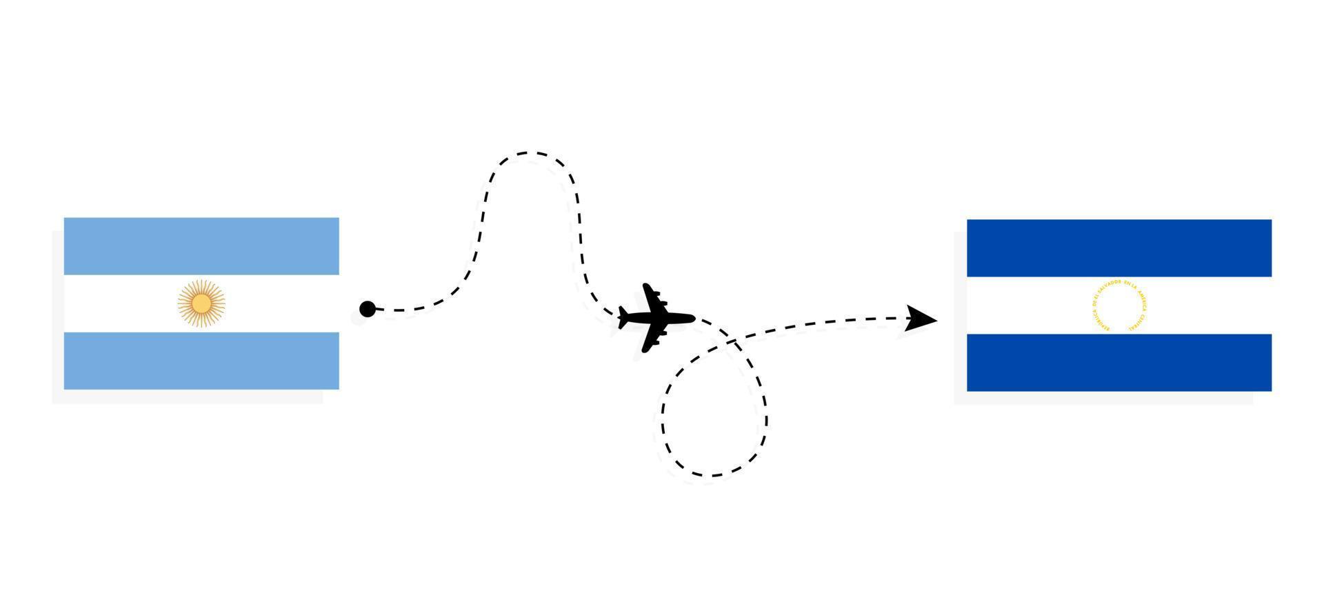 flug und reise von argentinien nach el salvador mit dem reisekonzept für das Passagierflugzeug vektor