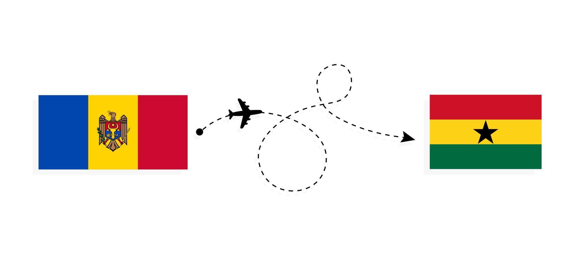 flyg och resor från Moldavien till Ghana med resekoncept för passagerarflygplan vektor