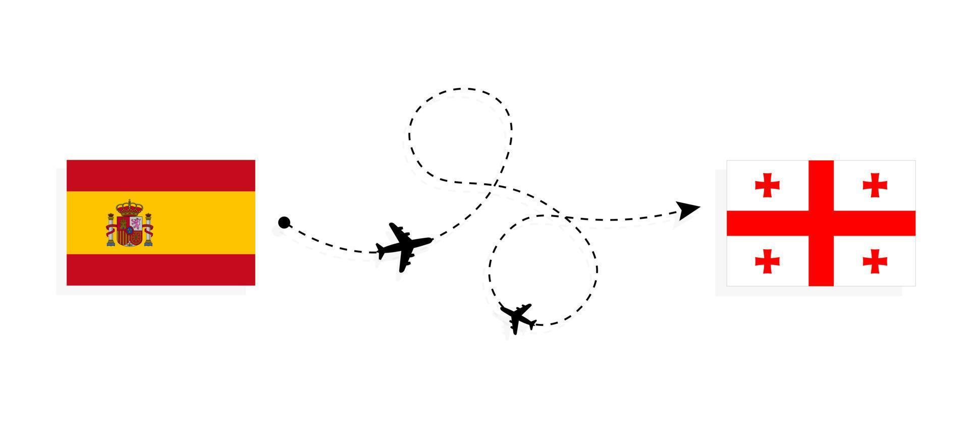 Flug und Reise von Spanien nach Georgien mit dem Reisekonzept des Passagierflugzeugs vektor