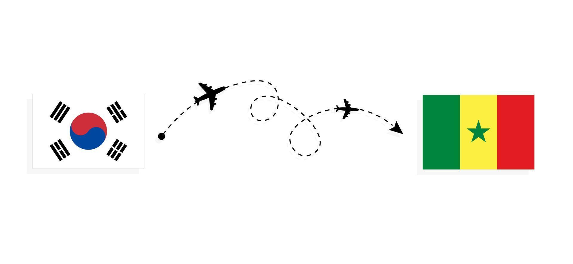 flyg och resor från Sydkorea till Senegal med passagerarflygplan vektor