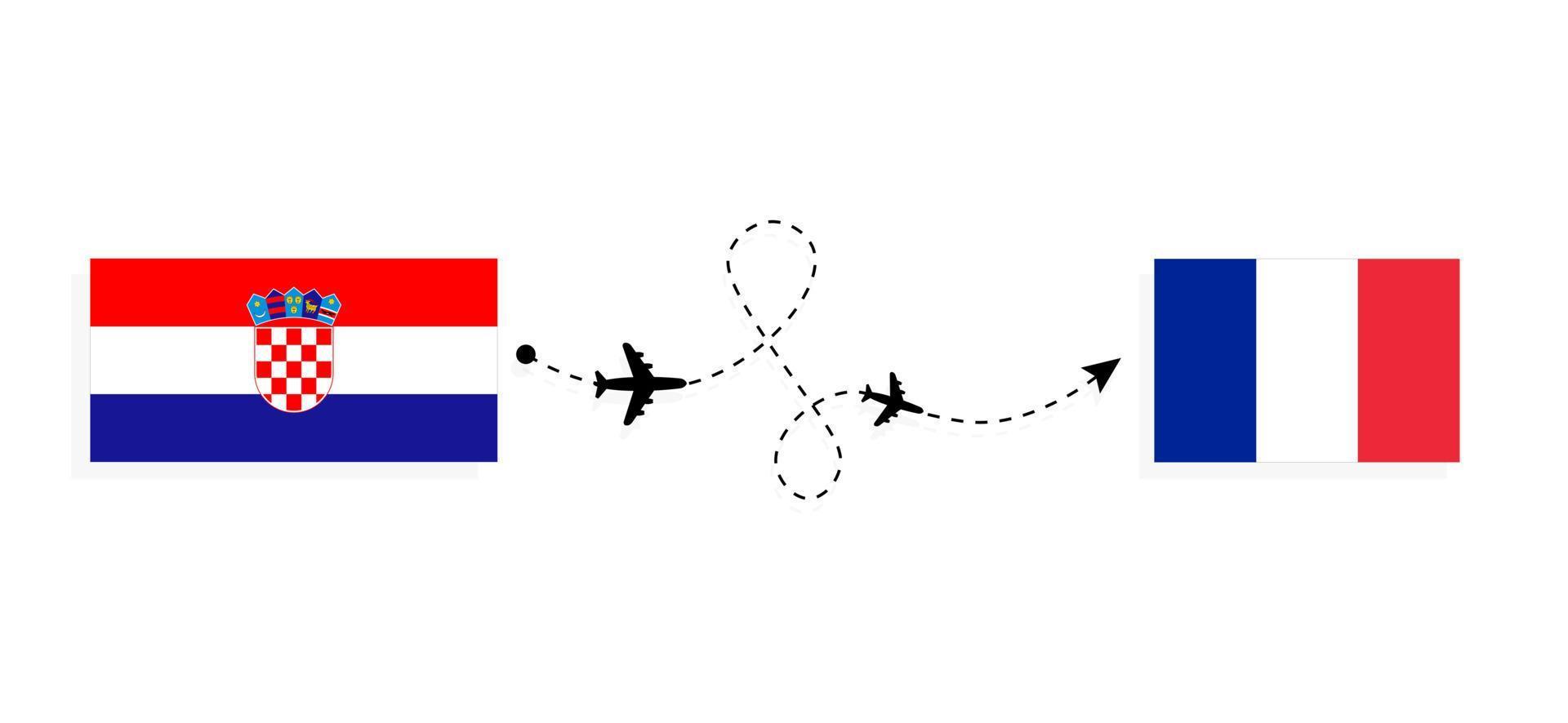 Flug und Reise von Kroatien nach Frankreich mit dem Reisekonzept für Passagierflugzeuge vektor