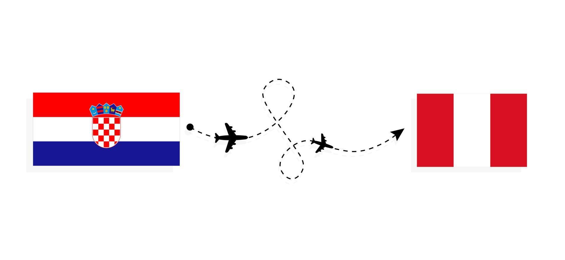 flyg och resor från Kroatien till Peru med passagerarflygplan vektor