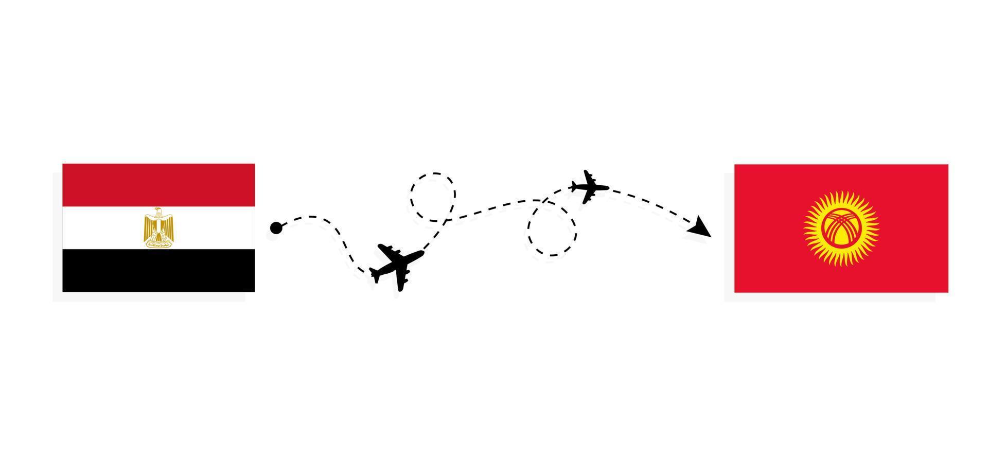 Flug und Reise von Ägypten nach Kirgisistan mit dem Reisekonzept des Passagierflugzeugs vektor