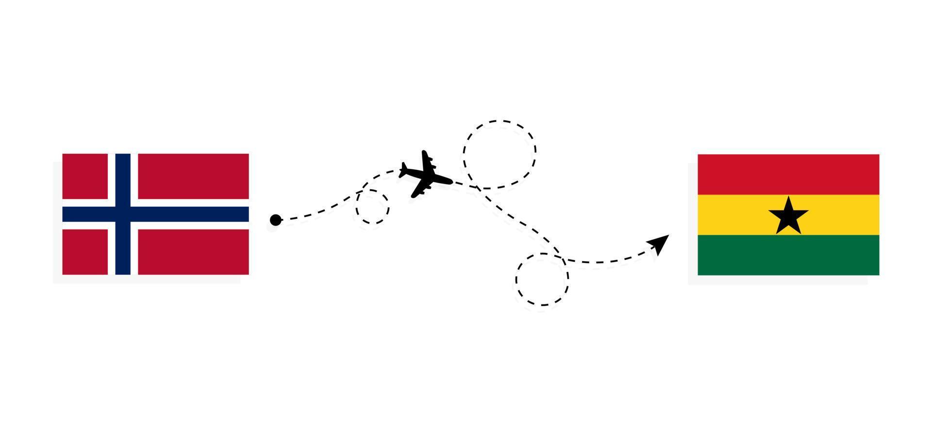 Flug und Reise von Norwegen nach Ghana mit dem Reisekonzept des Passagierflugzeugs vektor