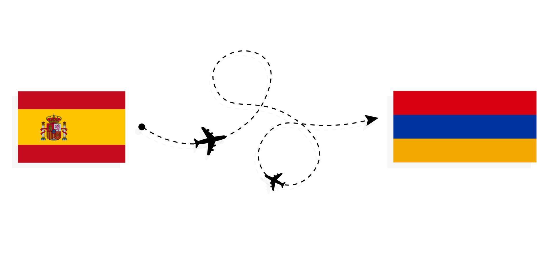 flyg och resor från Spanien till armenien med passagerarflygplan vektor