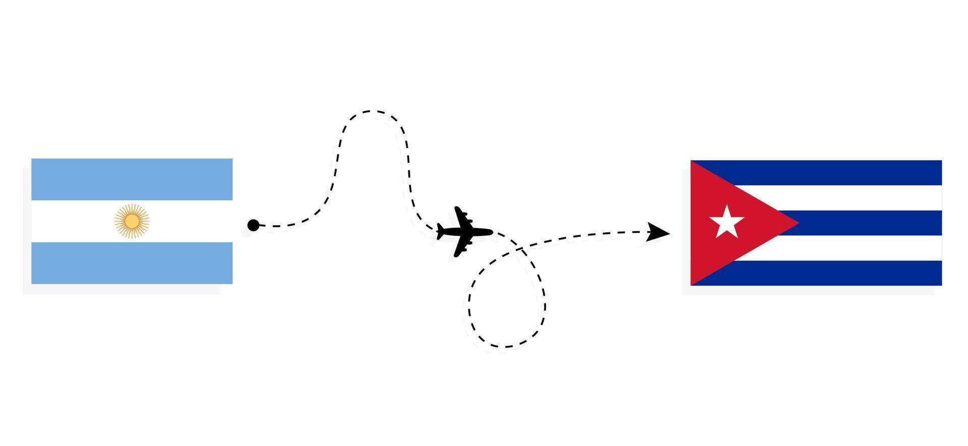 flyg och resor från Argentina till Kuba med passagerarflygplan vektor