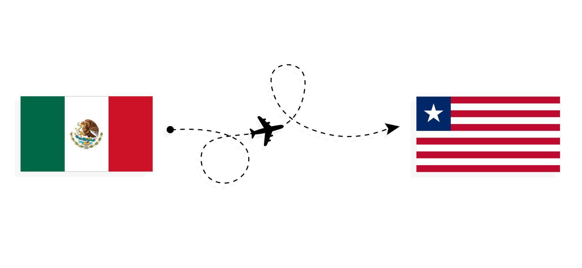 flyg och resor från Mexiko till Liberia med resekoncept för passagerarflygplan vektor