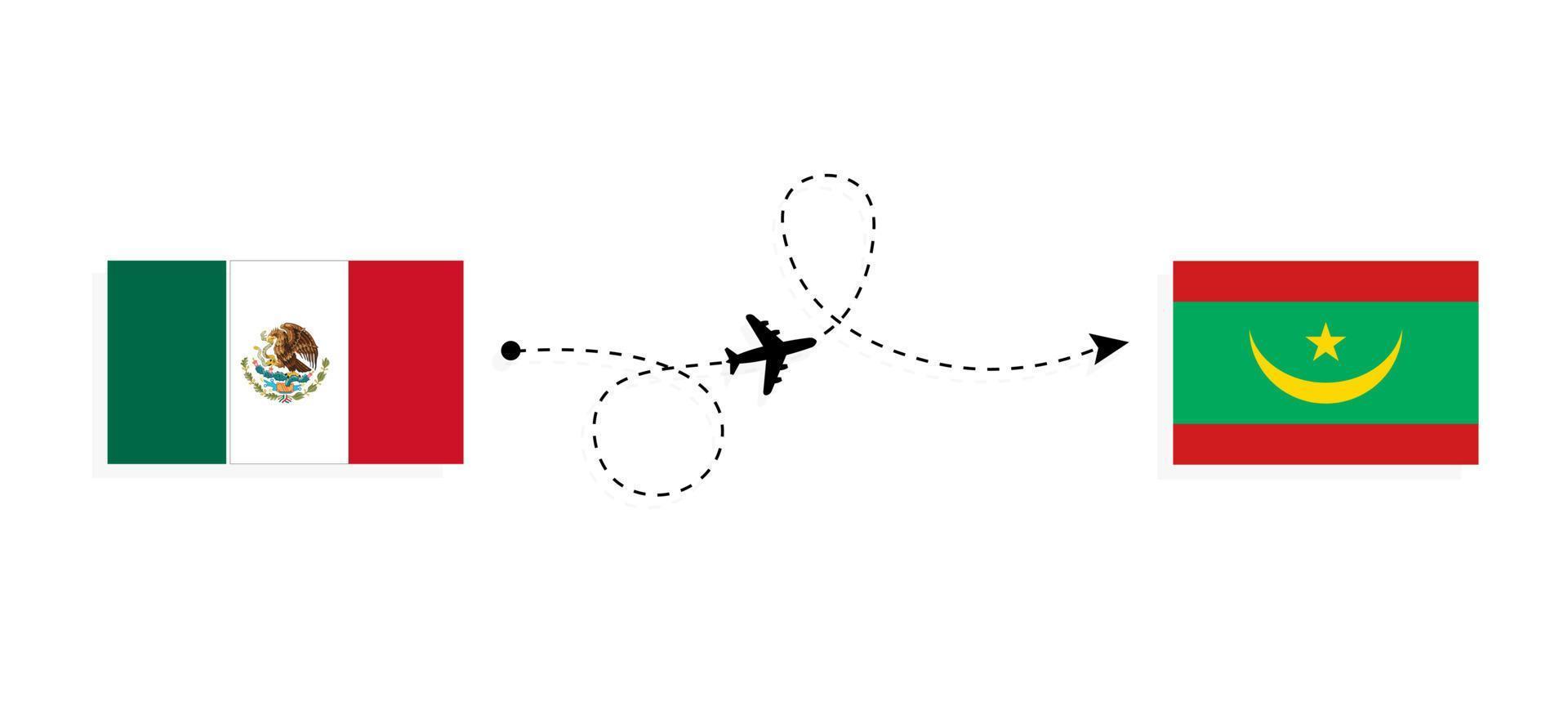 flyg och resor från Mexiko till Mauretanien med resekoncept för passagerarflygplan vektor