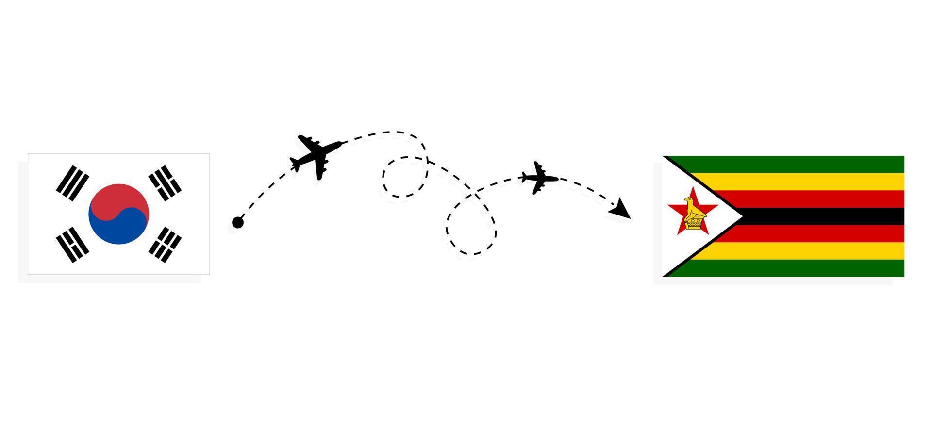 Flug und Reise von Südkorea nach Simbabwe mit dem Reisekonzept für Passagierflugzeuge vektor