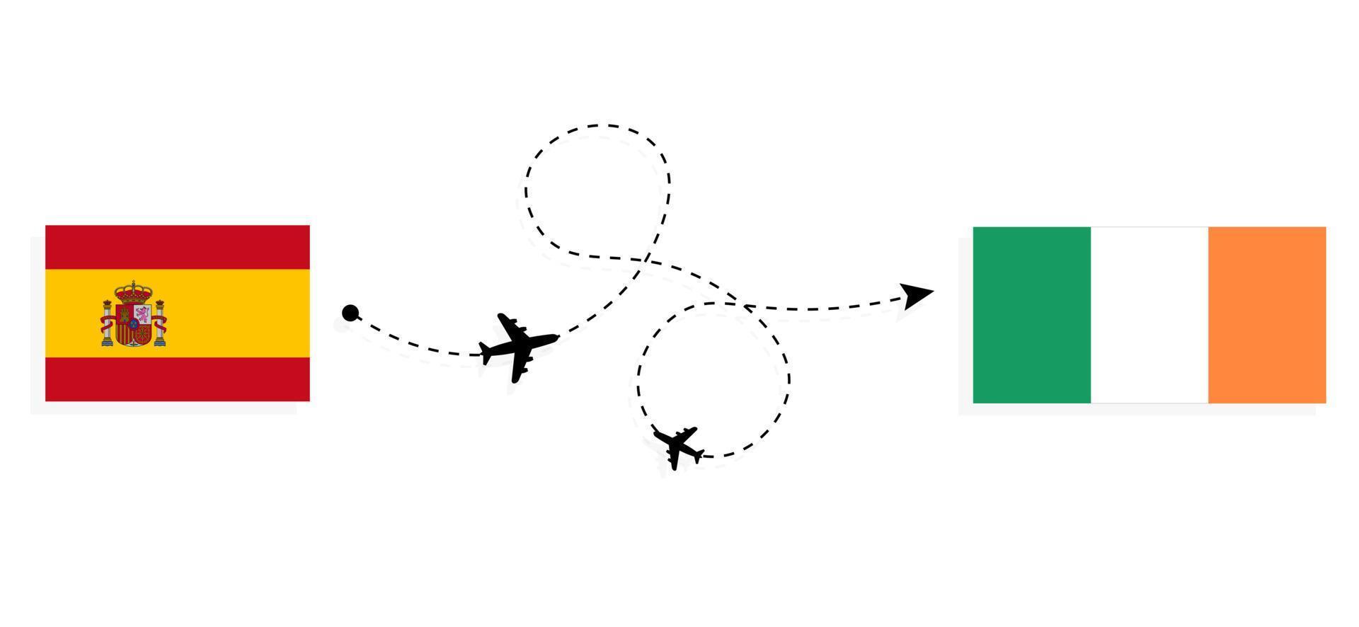 Flug und Reise von Spanien nach Irland mit dem Reisekonzept des Passagierflugzeugs vektor