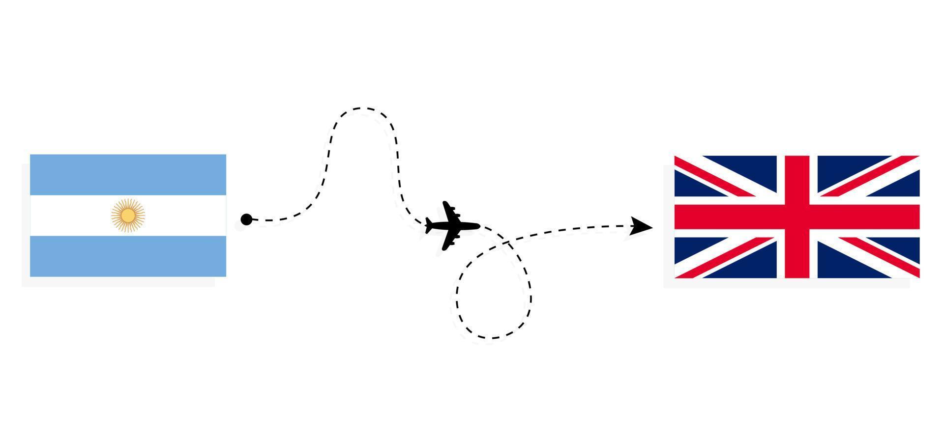 flug und reise von argentinien nach vereinigtes königreich von großbritannien mit dem reisekonzept für das Passagierflugzeug vektor
