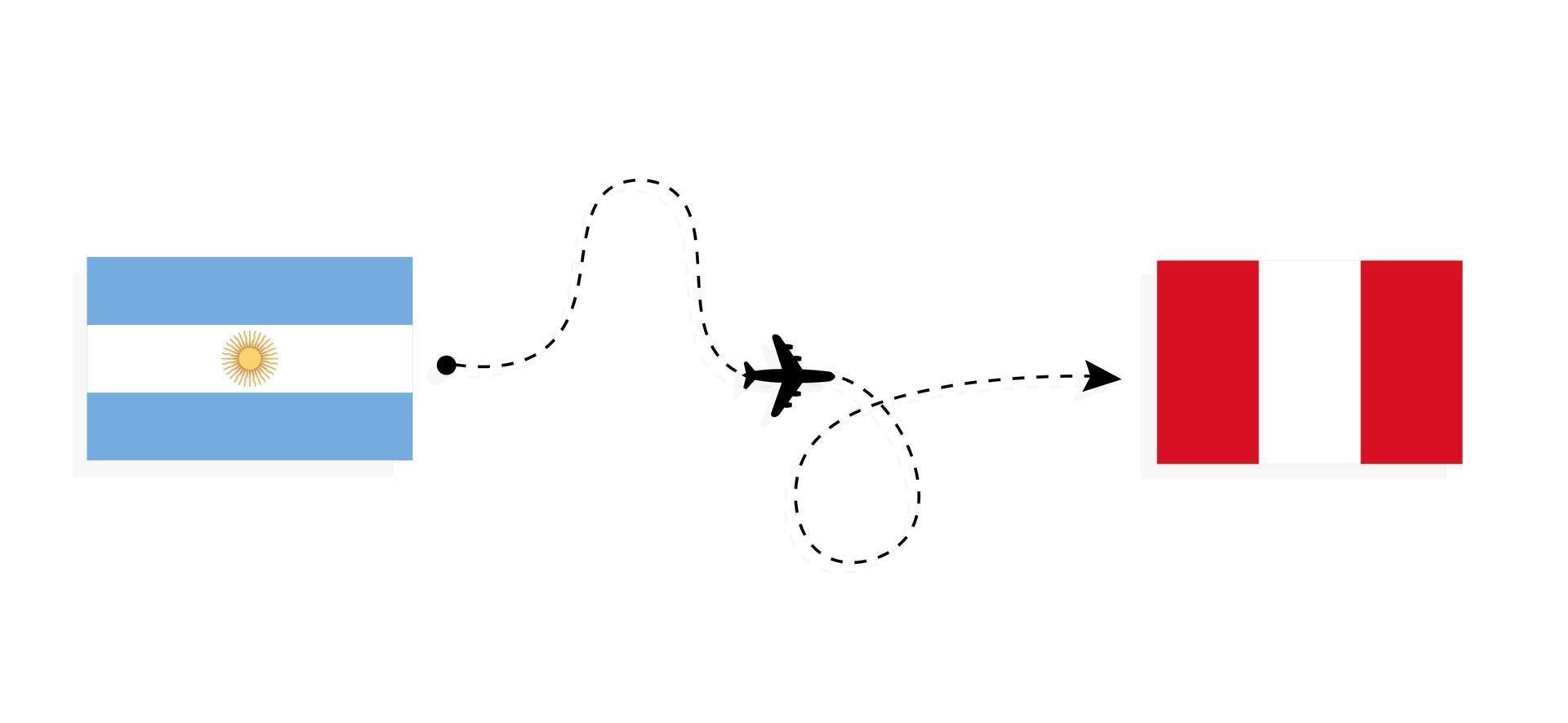 flyg och resor från Argentina till Peru med passagerarflygplan vektor