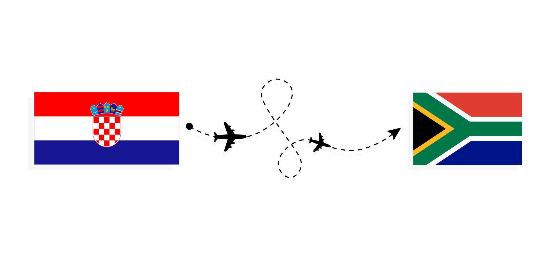 flyg och resor från Kroatien till Sydafrika med resekoncept för passagerarflygplan vektor