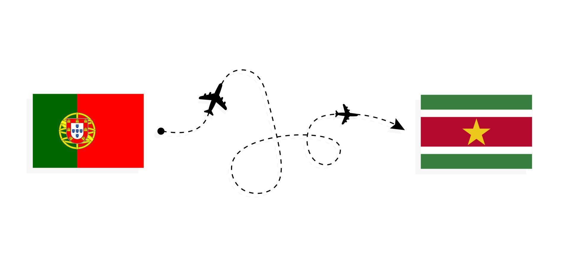 Flug und Reise von Portugal nach Surinam mit dem Reisekonzept für Passagierflugzeuge vektor