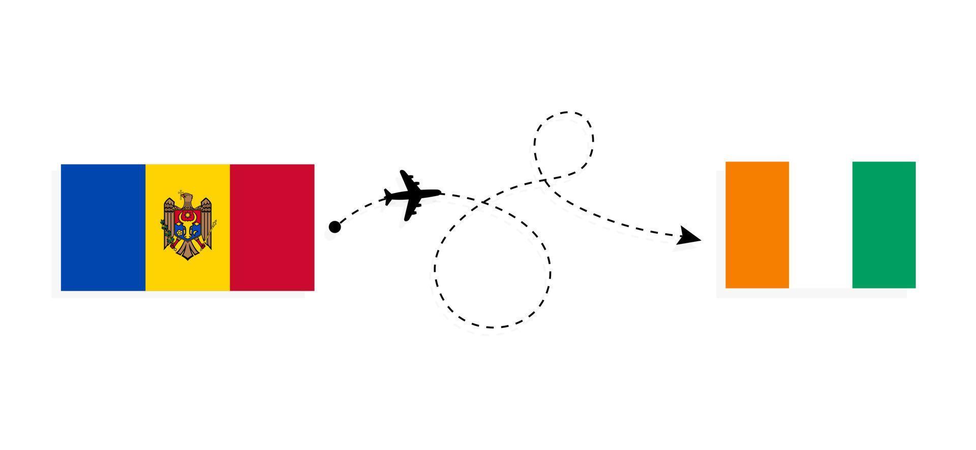 flyg och resor från Moldavien till Elfenbenskusten med passagerarflygplan vektor