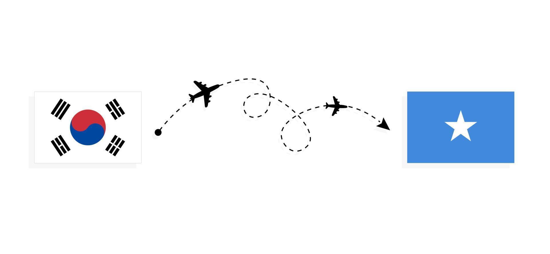 Flug und Reise von Südkorea nach Somalia mit dem Reisekonzept für Passagierflugzeuge vektor