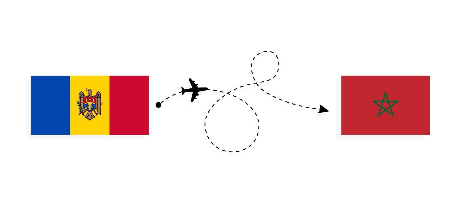 flyg och resor från Moldavien till Marocko med resekoncept för passagerarflygplan vektor