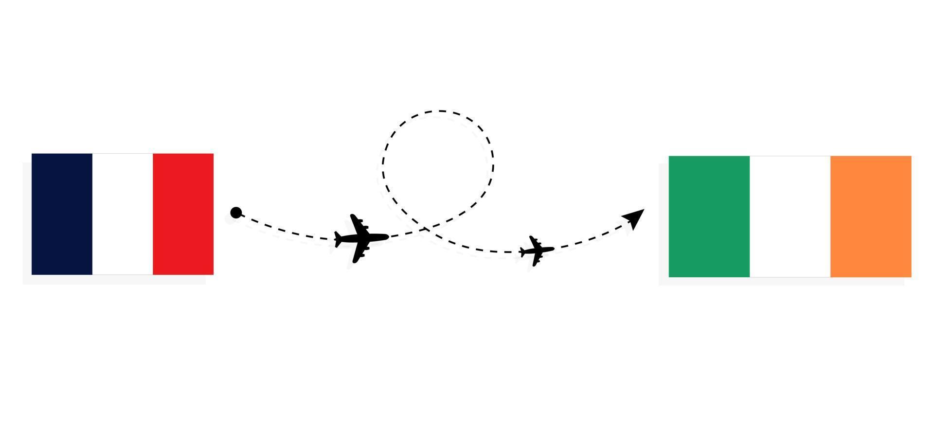 flyg och resor från Frankrike till Irland med passagerarflygplan vektor