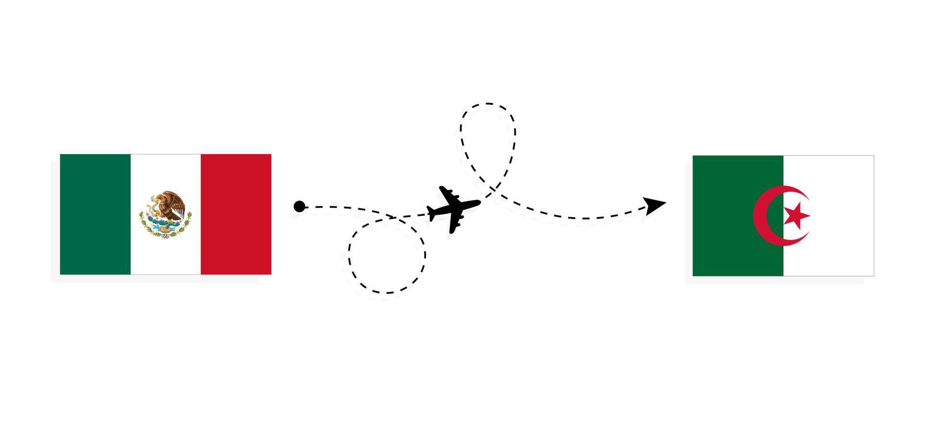 Flug und Reise von Mexiko nach Algerien mit dem Reisekonzept für Passagierflugzeuge vektor