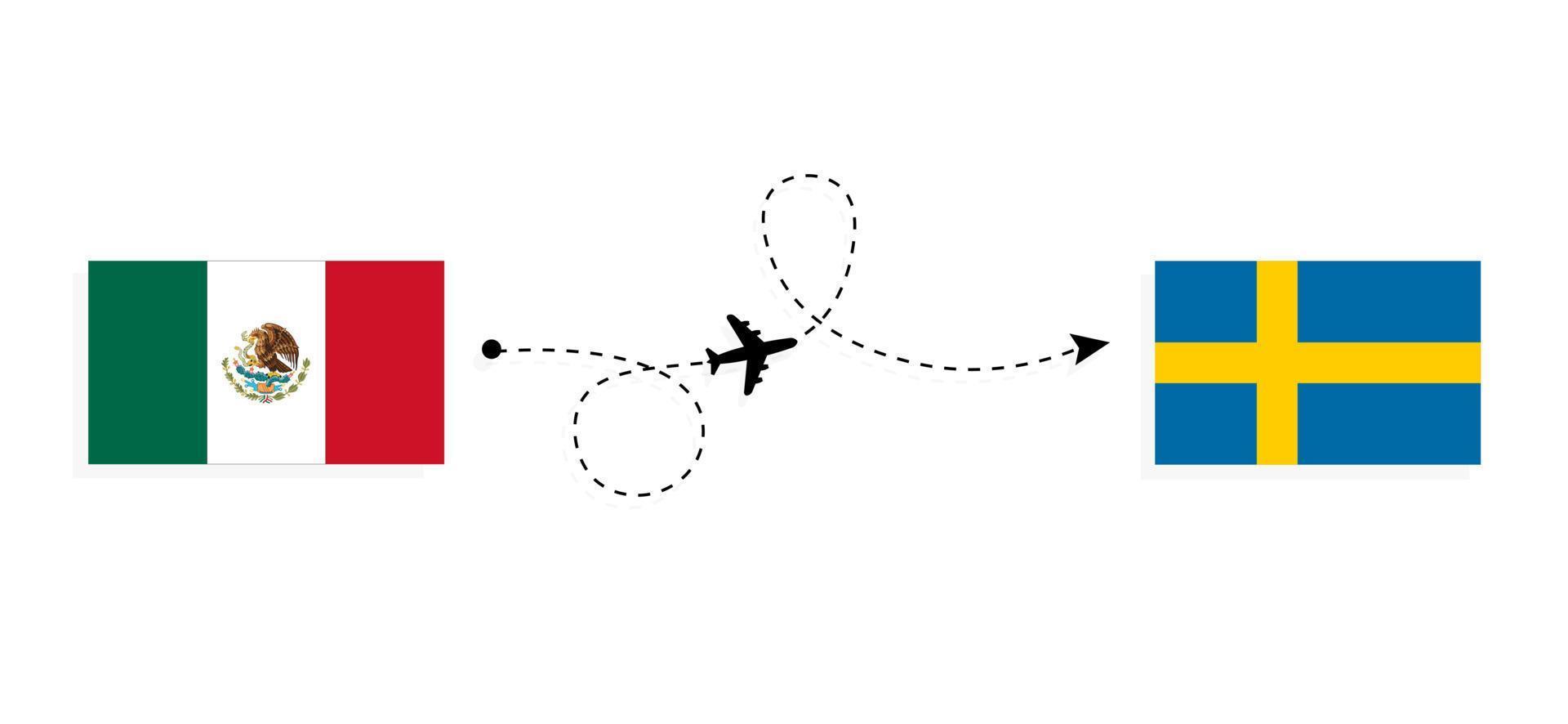 Flug und Reise von Mexiko nach Schweden mit dem Reisekonzept für Passagierflugzeuge vektor