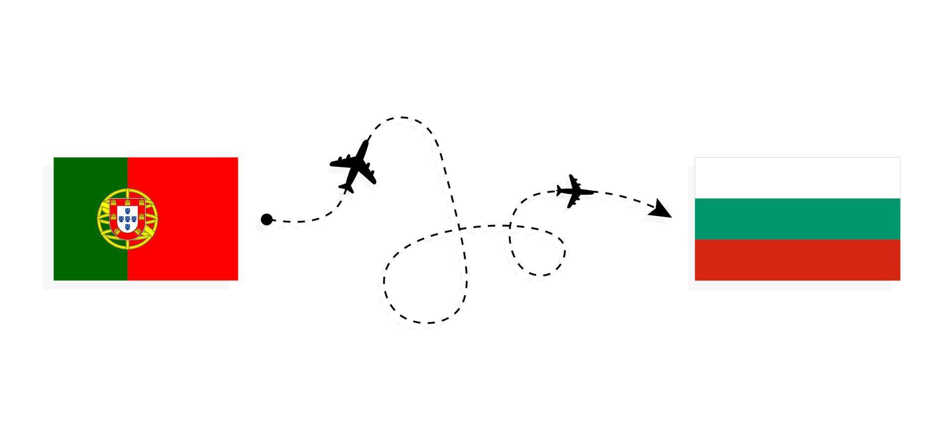 Flug und Reise von Portugal nach Bulgarien mit dem Reisekonzept für Passagierflugzeuge vektor