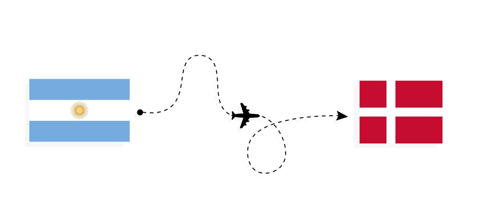 flyg och resor från argentina till danmark med resekoncept för passagerarflygplan vektor