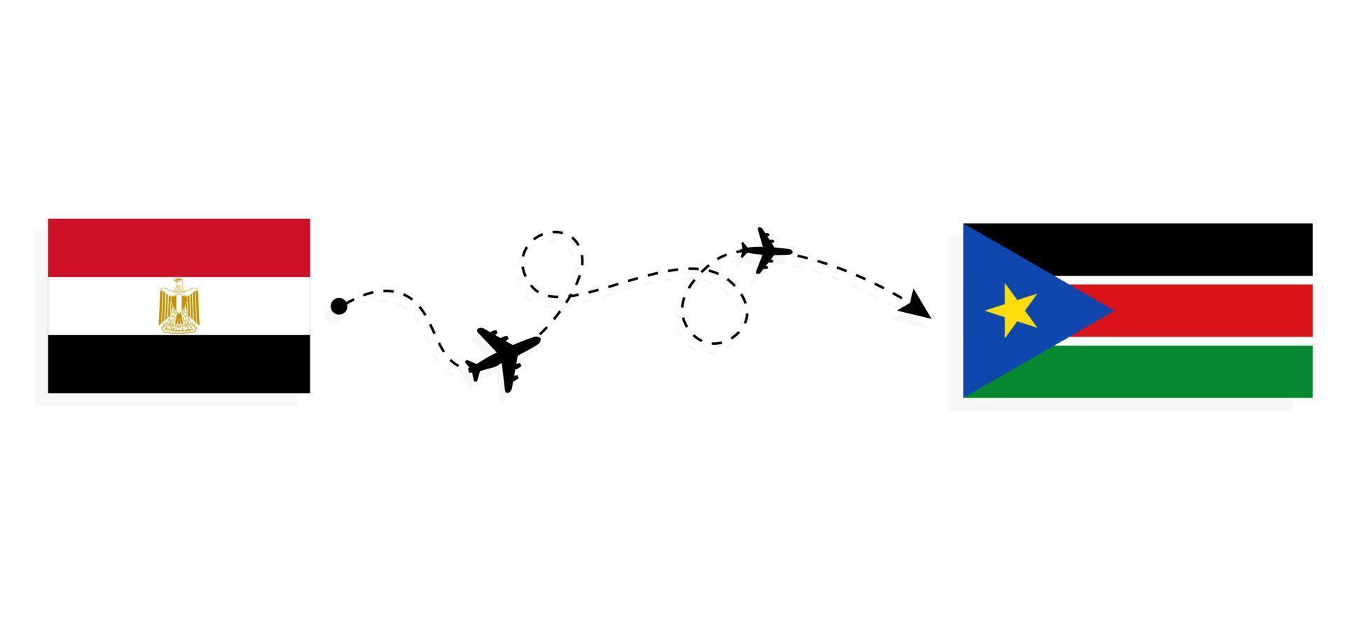 Flug und Reise von Ägypten in den Südsudan mit dem Reisekonzept für Passagierflugzeuge vektor